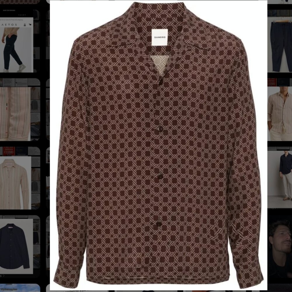 Sandro Brown Print Satin Shirt in Medium